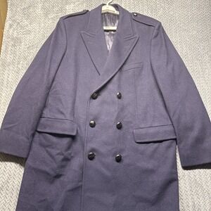 Vintage Mark Shale Wool Overcoat Men 44L Navy Double Breasted Officer Polo Coat‎